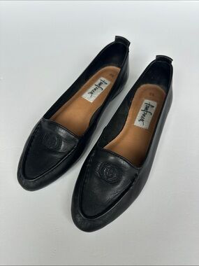 Vintage Fanfares Black Leather Loafers 90s Minimalist Size 8.5 Quiet Luxury